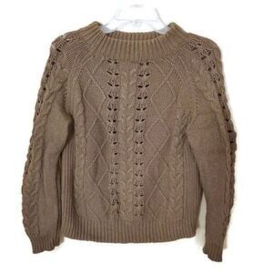 J.CREW Mock Neck Cable Knit Olive Brown Cropped Sweater Sz Small